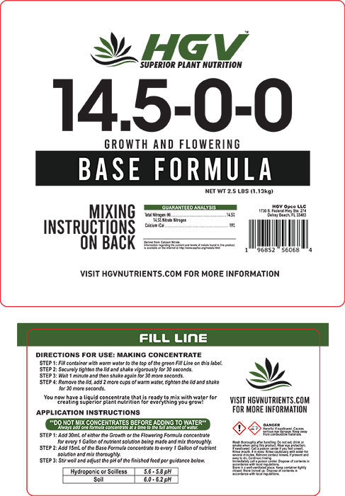 HGV Plant Nutrients Growth and Flower Base Formula Ready-to-Mix - 1 or 2.5 Gallon Jugs