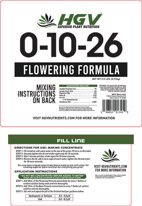 HGV Plant Nutrients Flowering Formula Ready-to-Mix - 1 or 2.5 Gallon Jugs