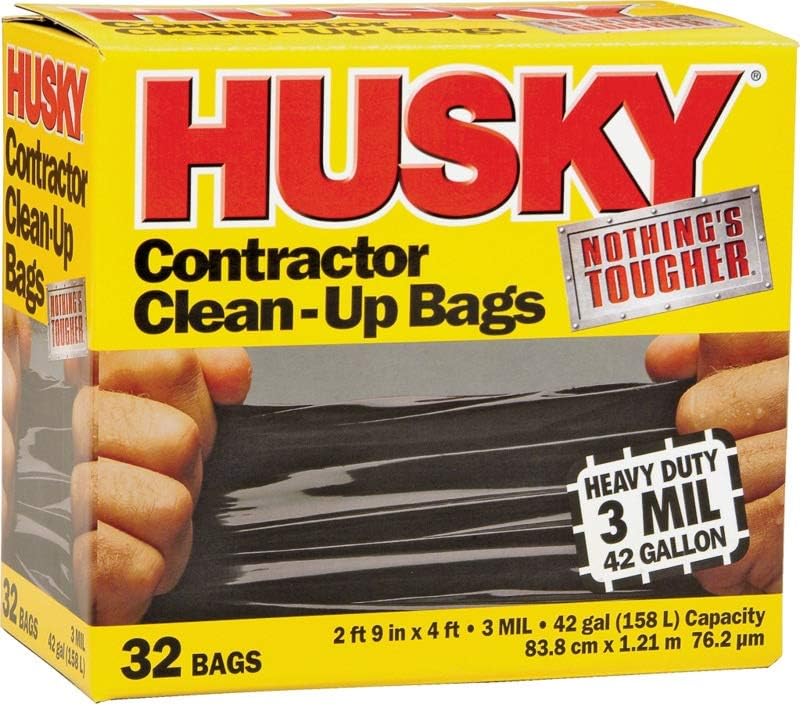 Husky 42gal Contractor Clean-Up Bags, Black - 32Count